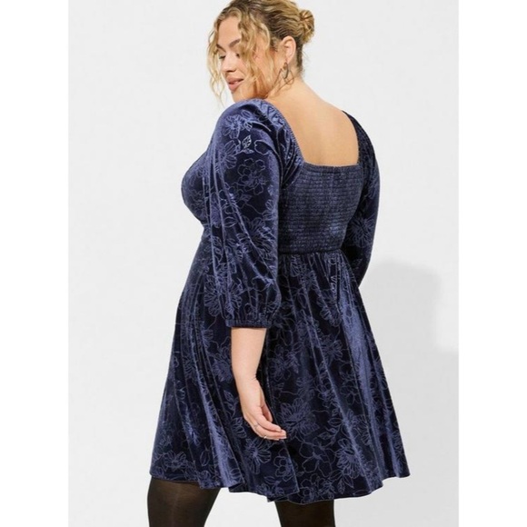 Torrid At The Knee Embossed Blue Velvet Sweetheart Mini Dress Torrid Sz 3 Sz 3X - Picture 3 of 10
